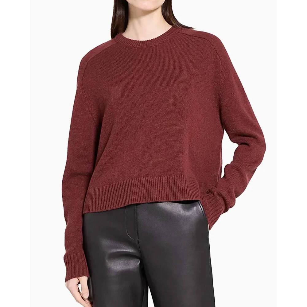 NEW THEORY cropped cordovan cashmere sweater in red